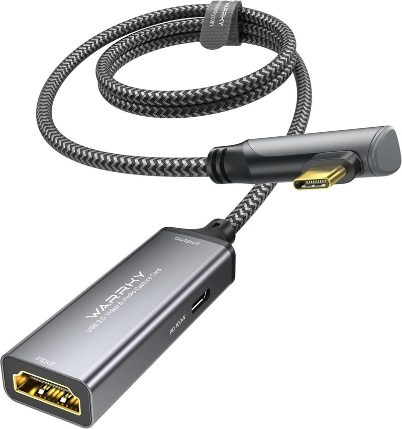 Warrky بطاقة التقاط الفيديو مع 100 واط من الطاقة وUSB-C بزاوية قائمة | 1080P 60Hz HD | بطاقة التقاط البث مصممة لـ Quest 3 / iPad، متوافقة مع Switch وPS5 وPS4 - Image 1